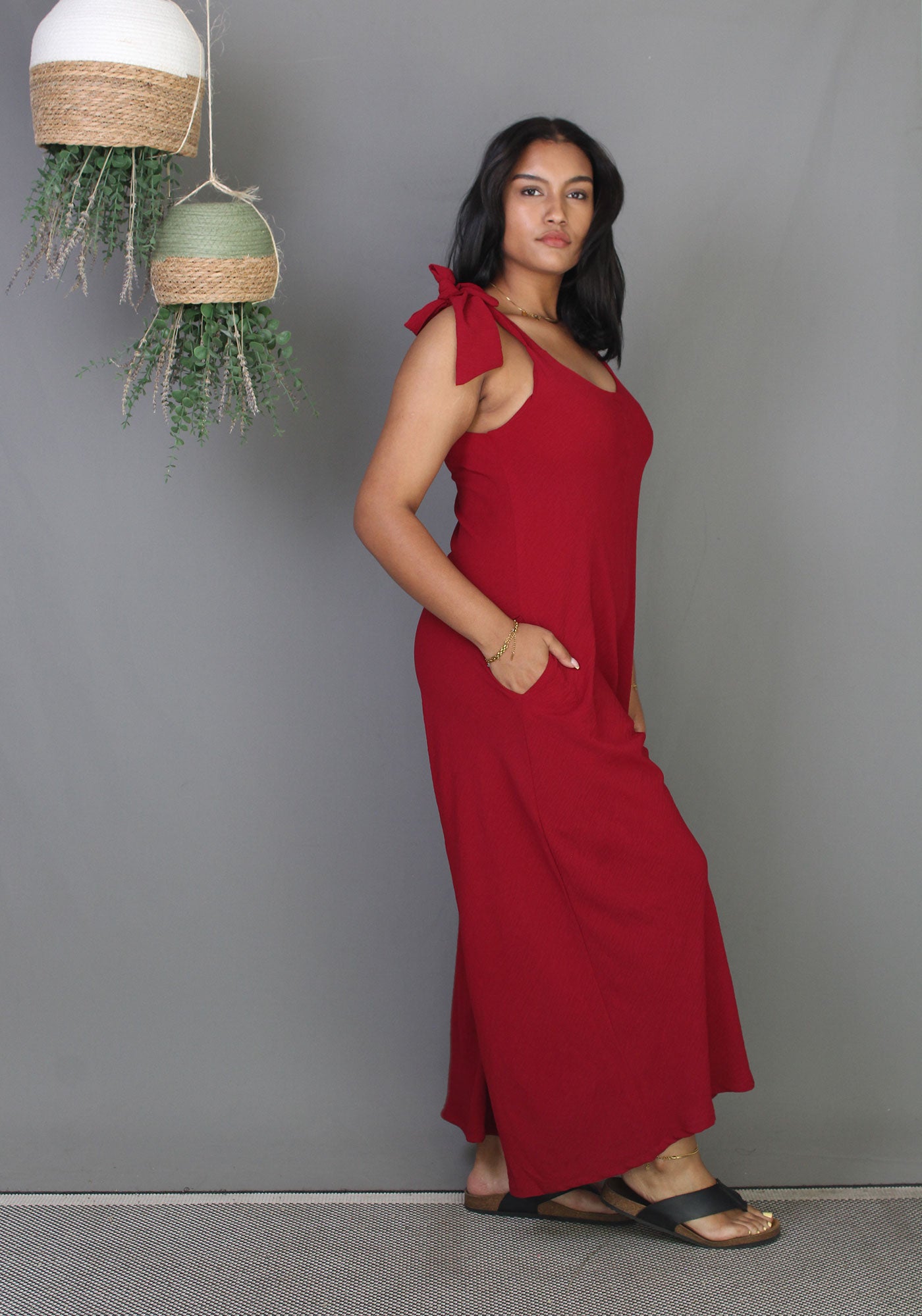 Bow Jumpsuit - Maroon