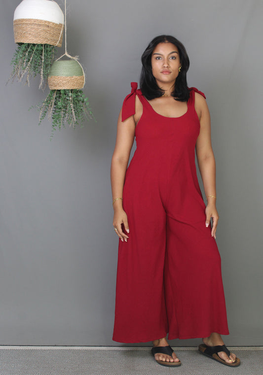 Bow Jumpsuit - Maroon
