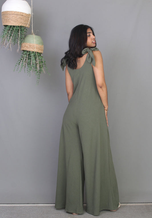 Bow Jumpsuit - Khaki Green