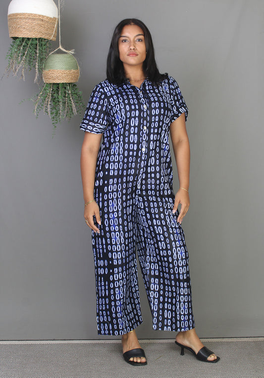 Shirt Jumpsuit - Indigo Tie-Dye