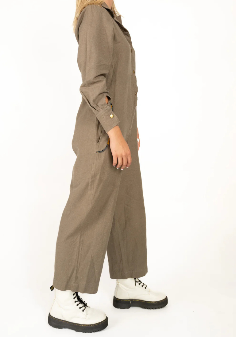 Washed Army Green Shirt Jumpsuit