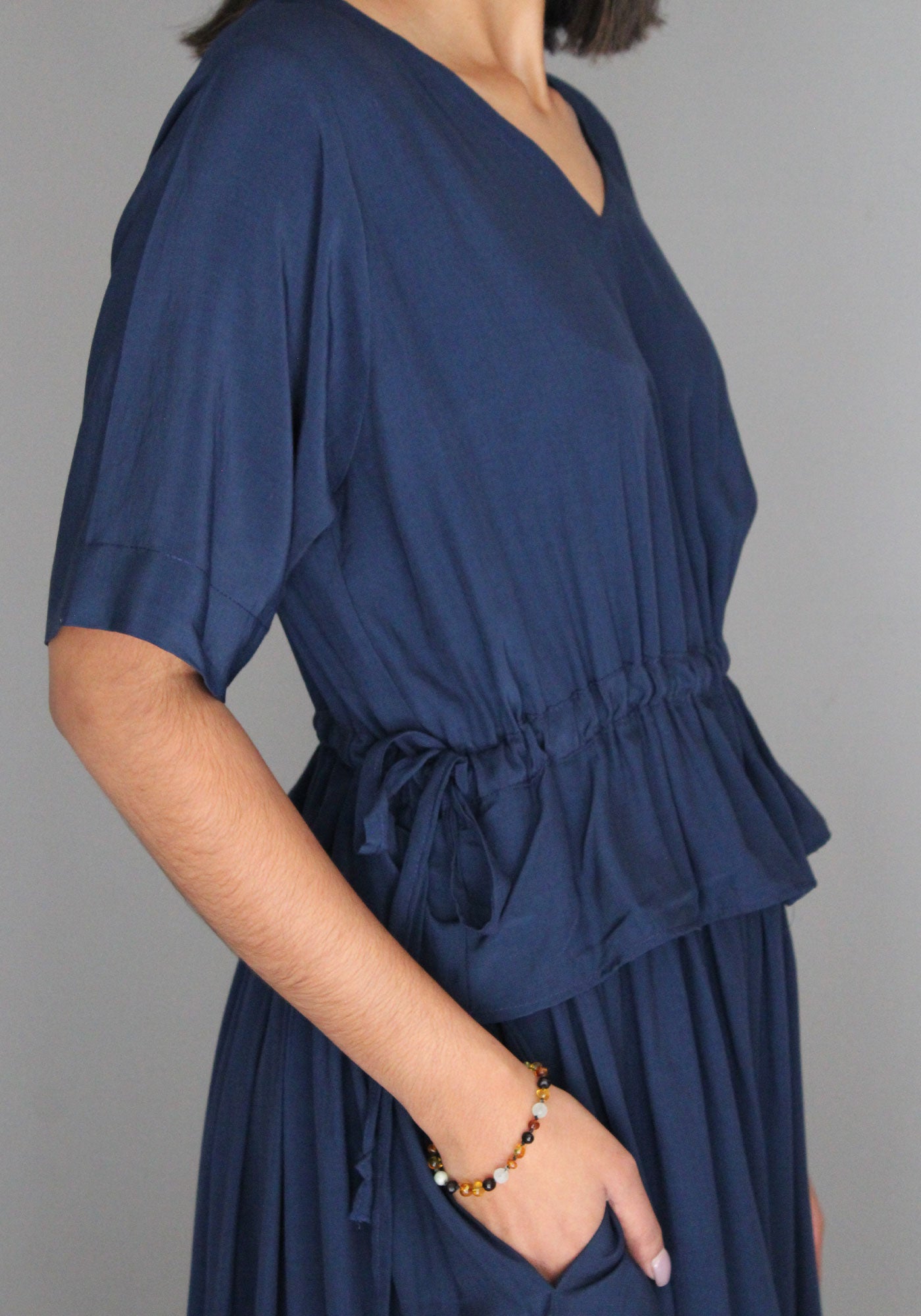 Drawstring Dress - Navy Blue