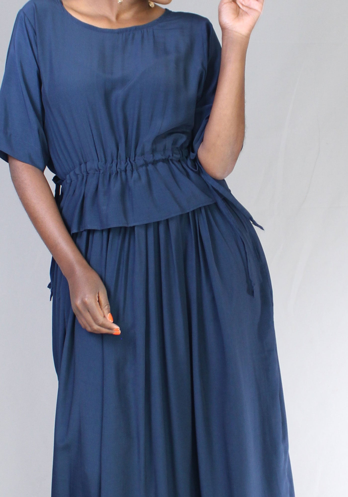 Drawstring Dress - Navy Blue