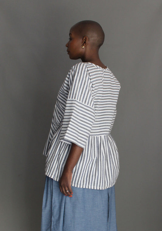 Ruffle Top - Grey & White Stripes