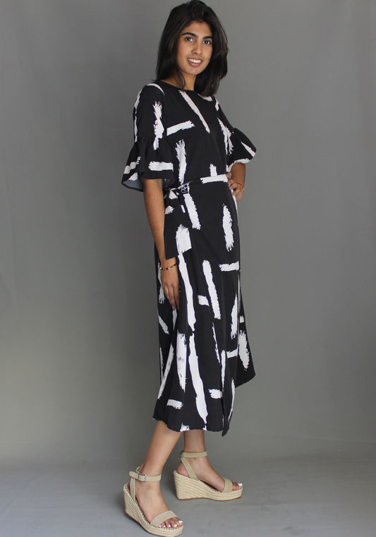 Tie Wrap Dress - Black & White