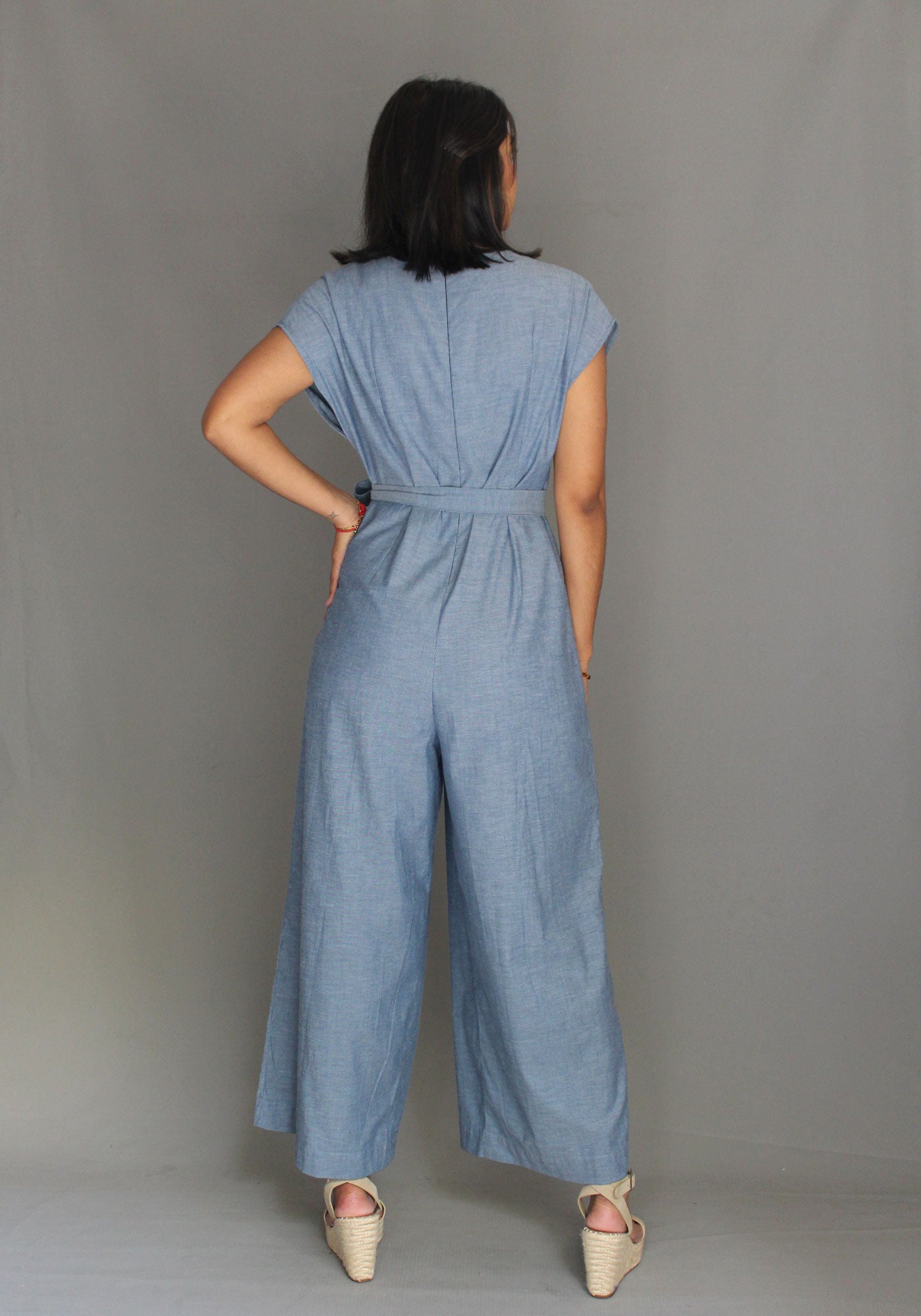 Blue Chambray Tie Jumpsuit