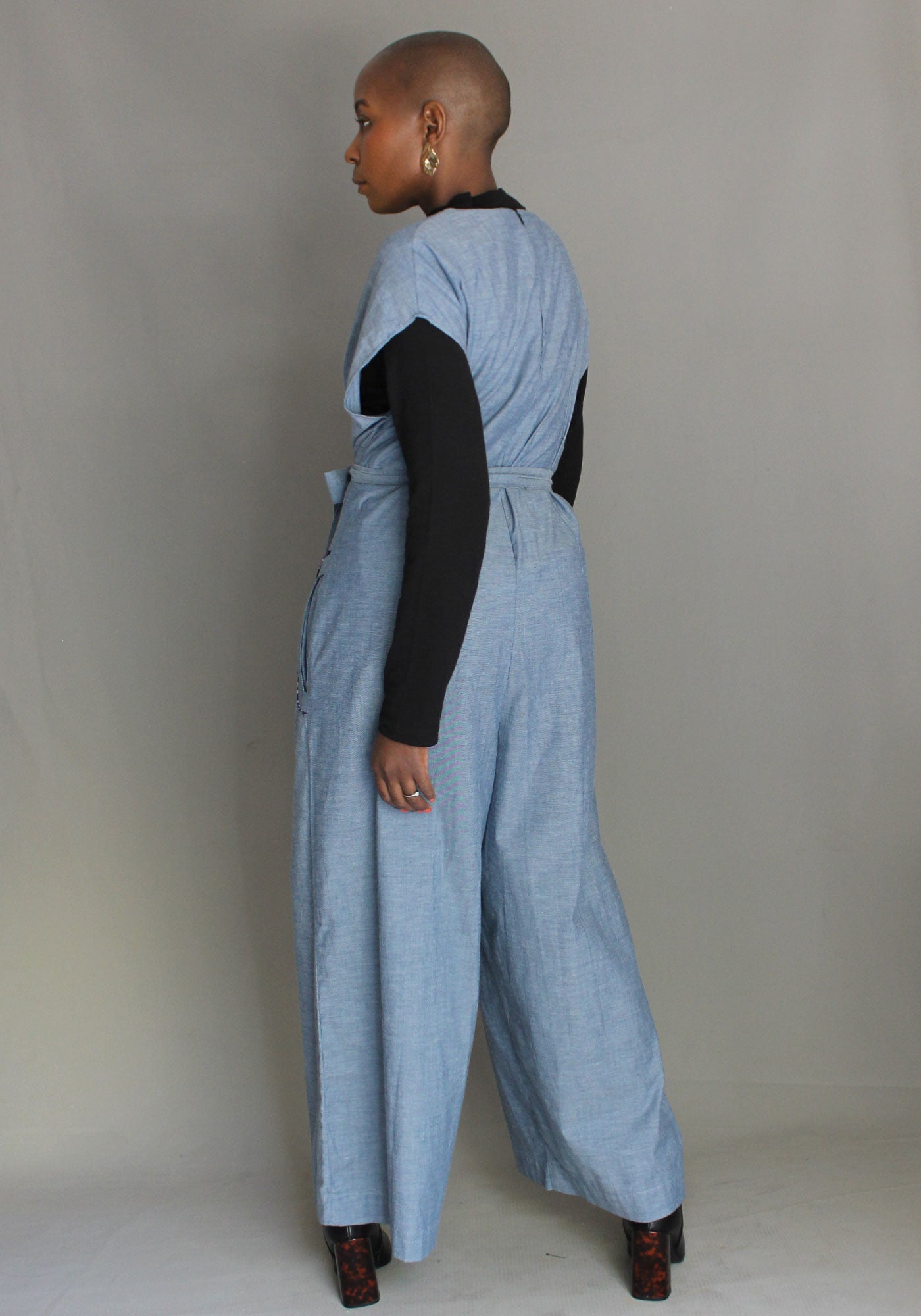 Blue Chambray Tie Jumpsuit