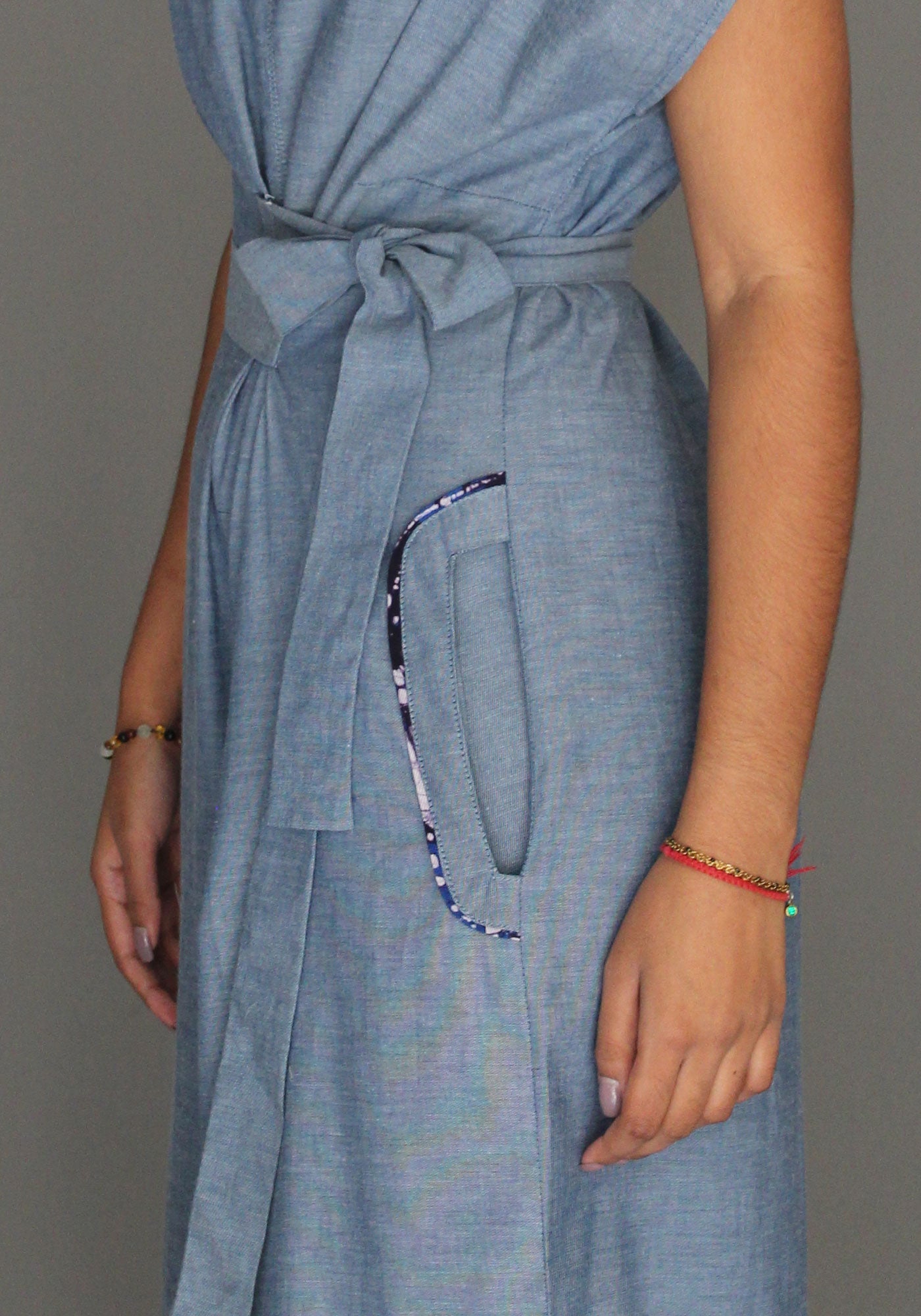 Blue Chambray Tie Jumpsuit