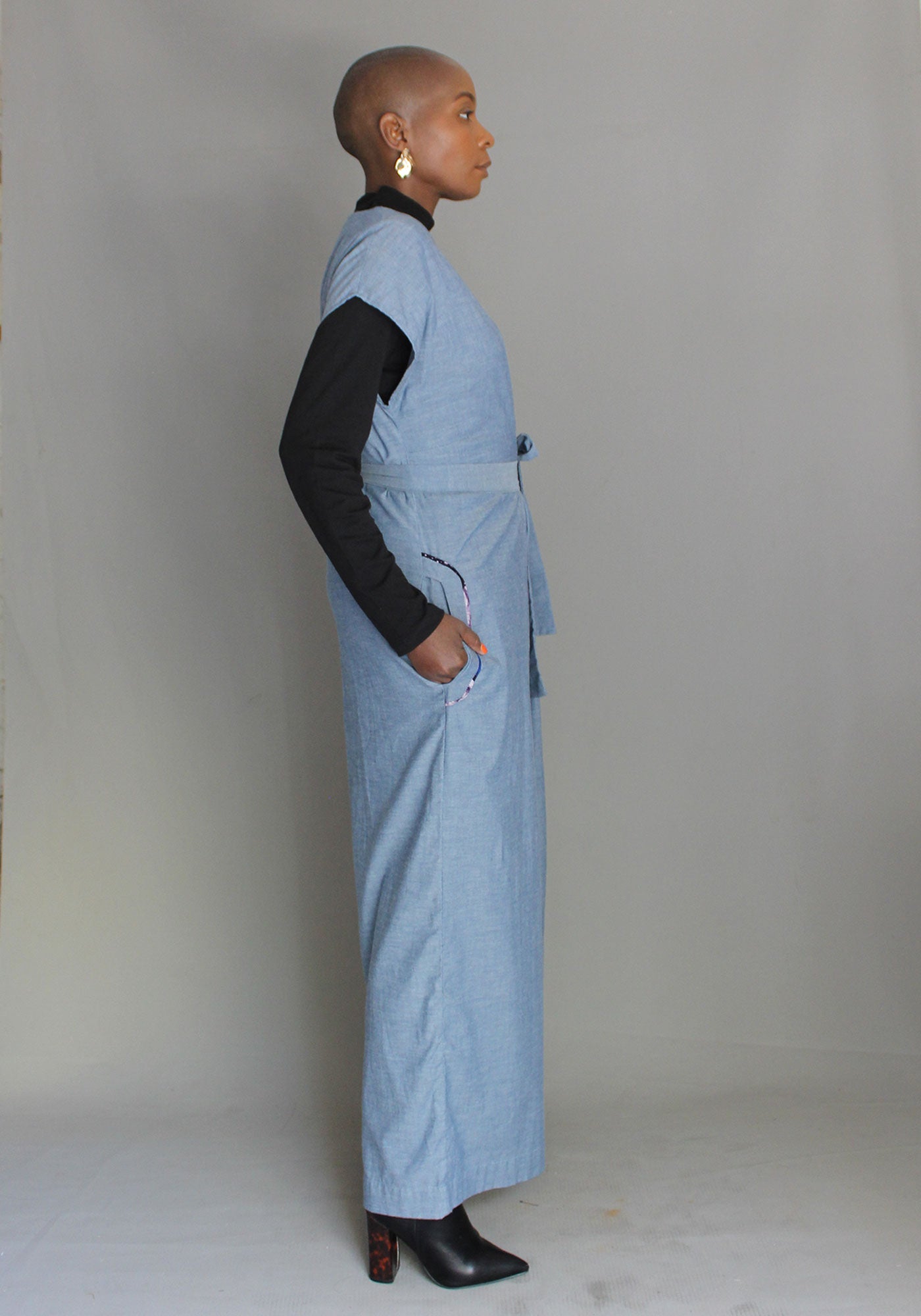 Blue Chambray Tie Jumpsuit