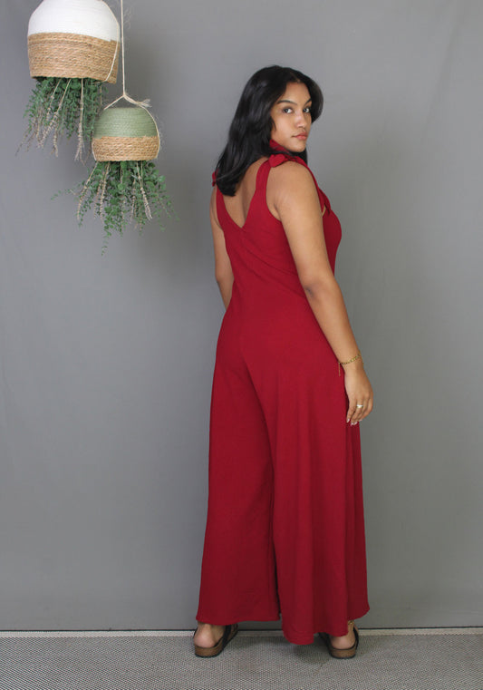 Bow Jumpsuit - Maroon