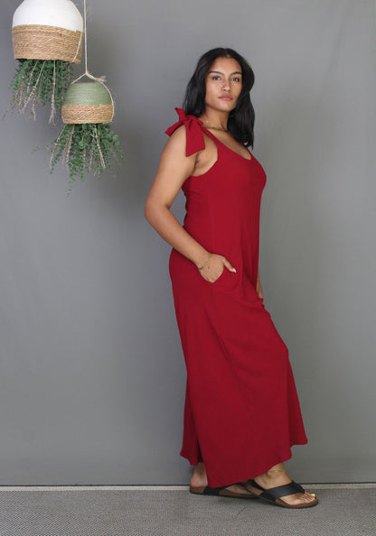 Bow Jumpsuit - Maroon