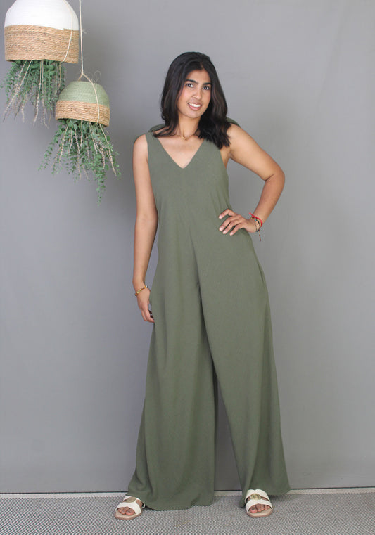 Bow Jumpsuit - Khaki Green