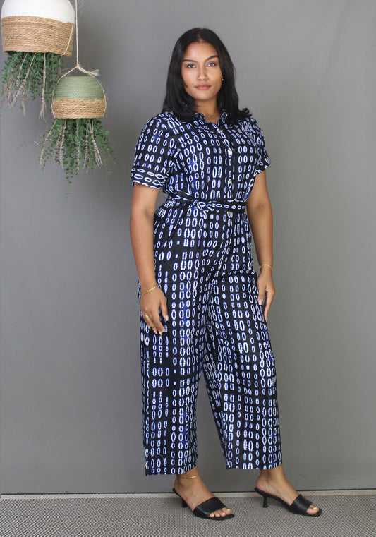 Shirt Jumpsuit - Indigo Tie-Dye