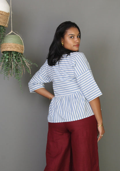 Ruffle Top - Blue & White Stripes