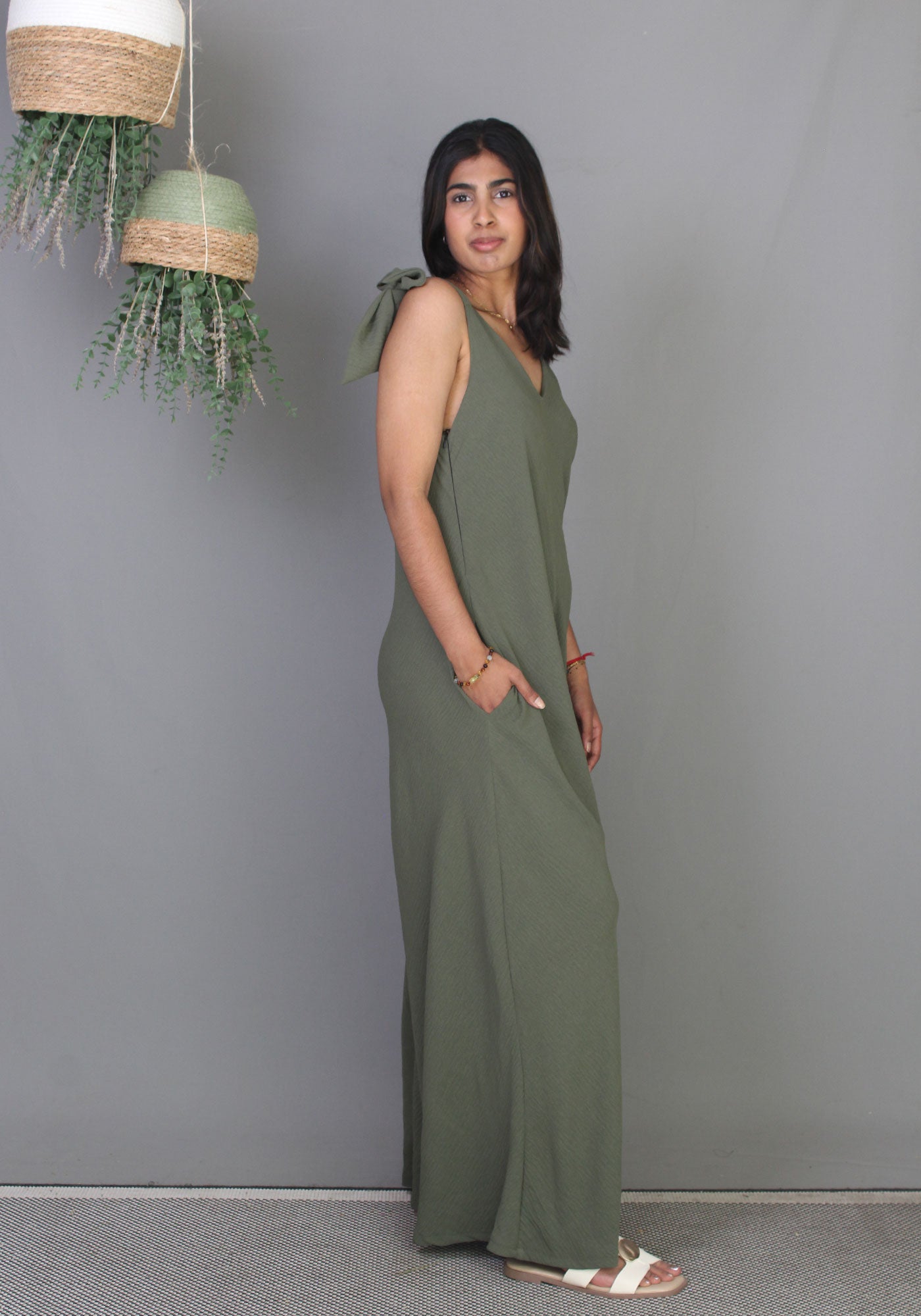 Bow Jumpsuit - Khaki Green