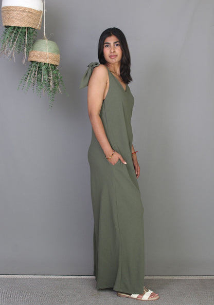 Bow Jumpsuit - Khaki Green