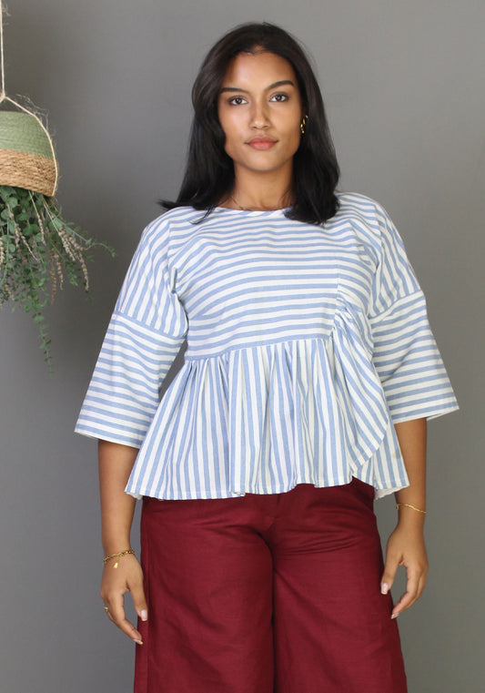 Ruffle Top - Blue & White Stripes