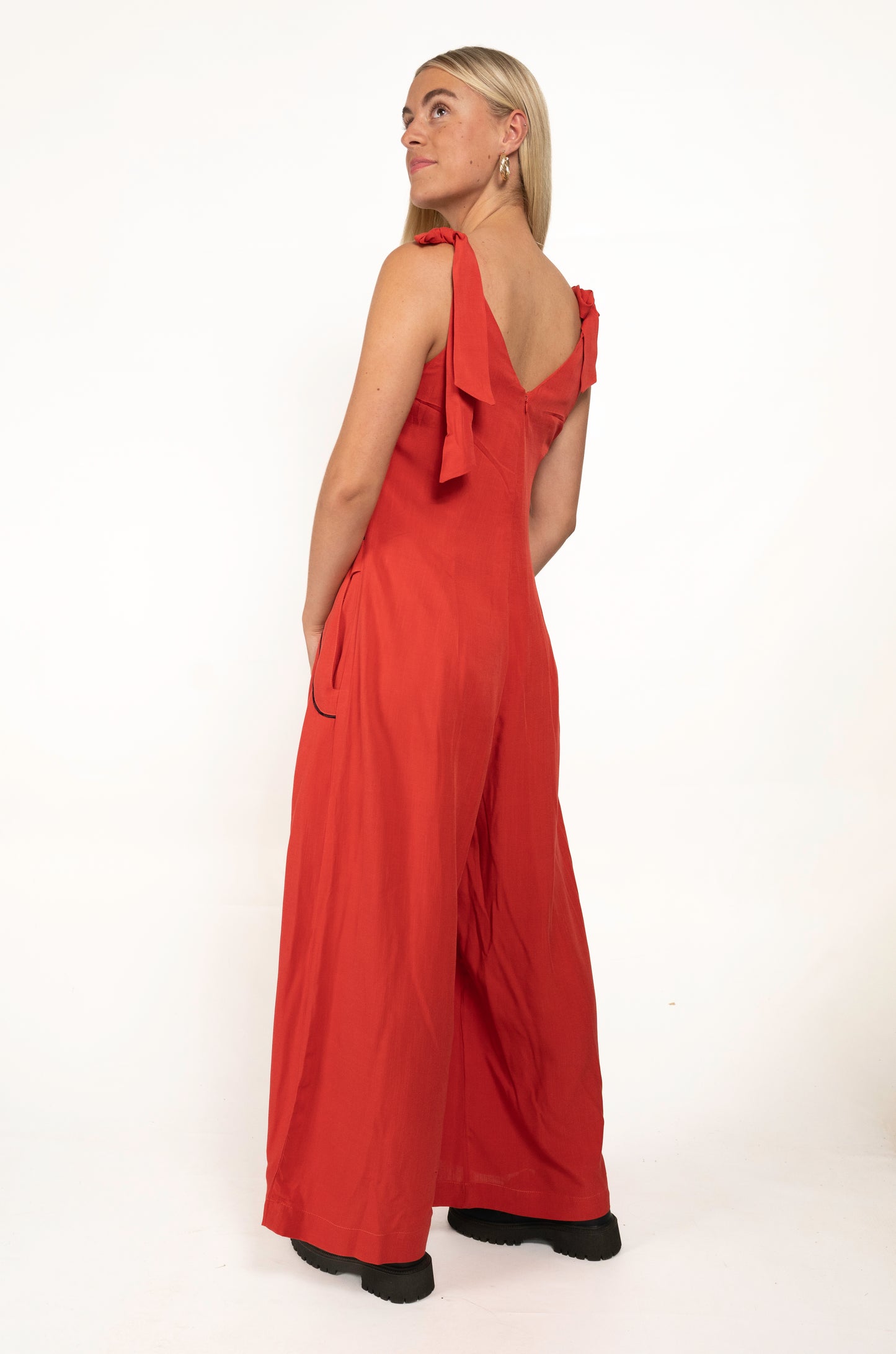 Coral Red Tie Jumpsuit