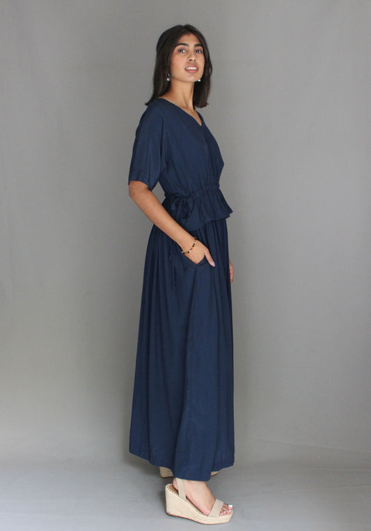 Drawstring Dress - Navy Blue