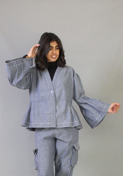 Peplum Kimono Jacket - Chambray Denim