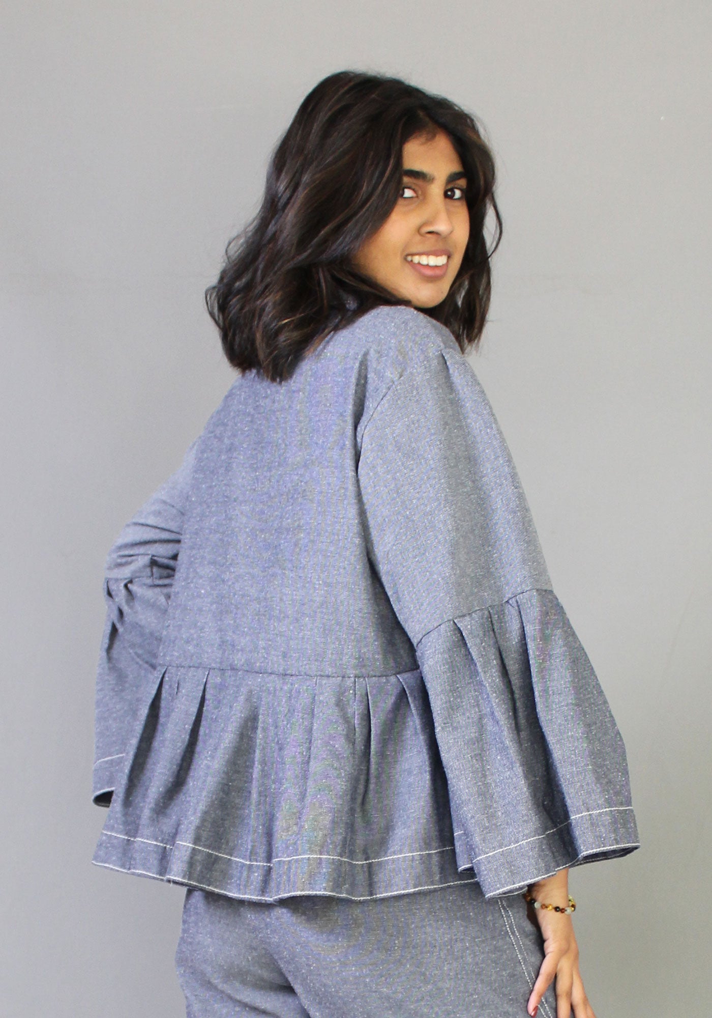Peplum Kimono Jacket - Chambray Denim