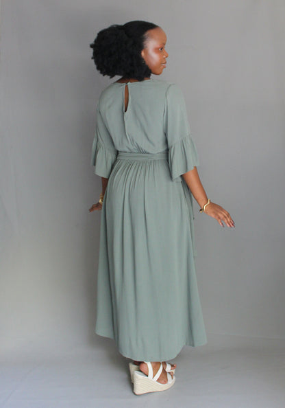 Tie Dress - Olive Green