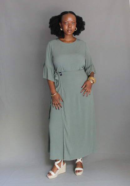Tie Dress - Olive Green