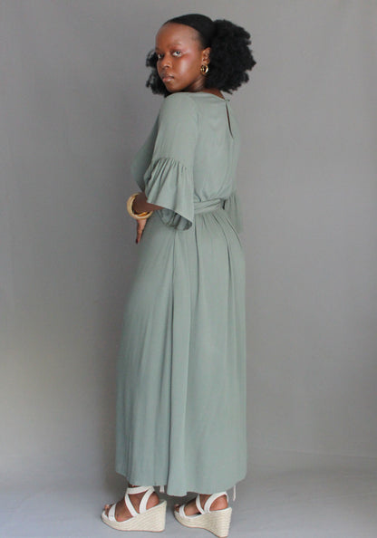 Tie Dress - Olive Green
